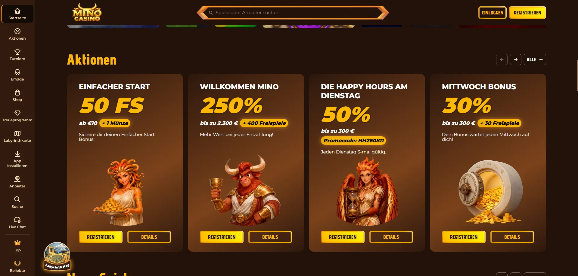 Mino Casino promozioni e bonus di benvenuto fino a €2.300 + 400 Free Spin