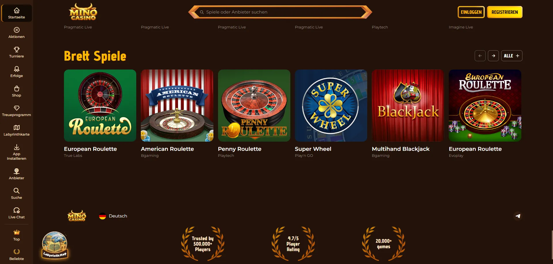 Mino Casino live dealer — tavoli Evolution, Playtech ed Ezugi in diretta