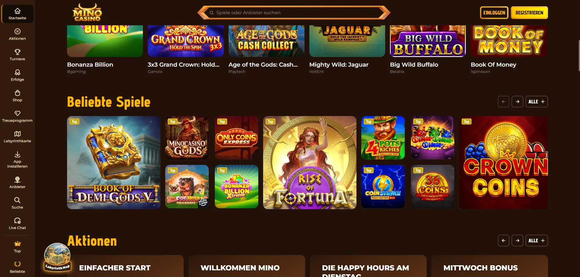 Provider software Mino Casino — oltre 95 sviluppatori di giochi top