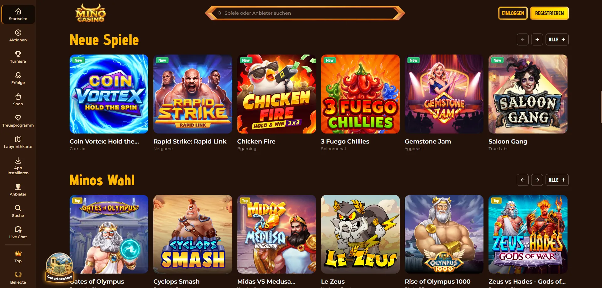 Catalogo giochi Mino Casino — slot, live casino e giochi da tavolo