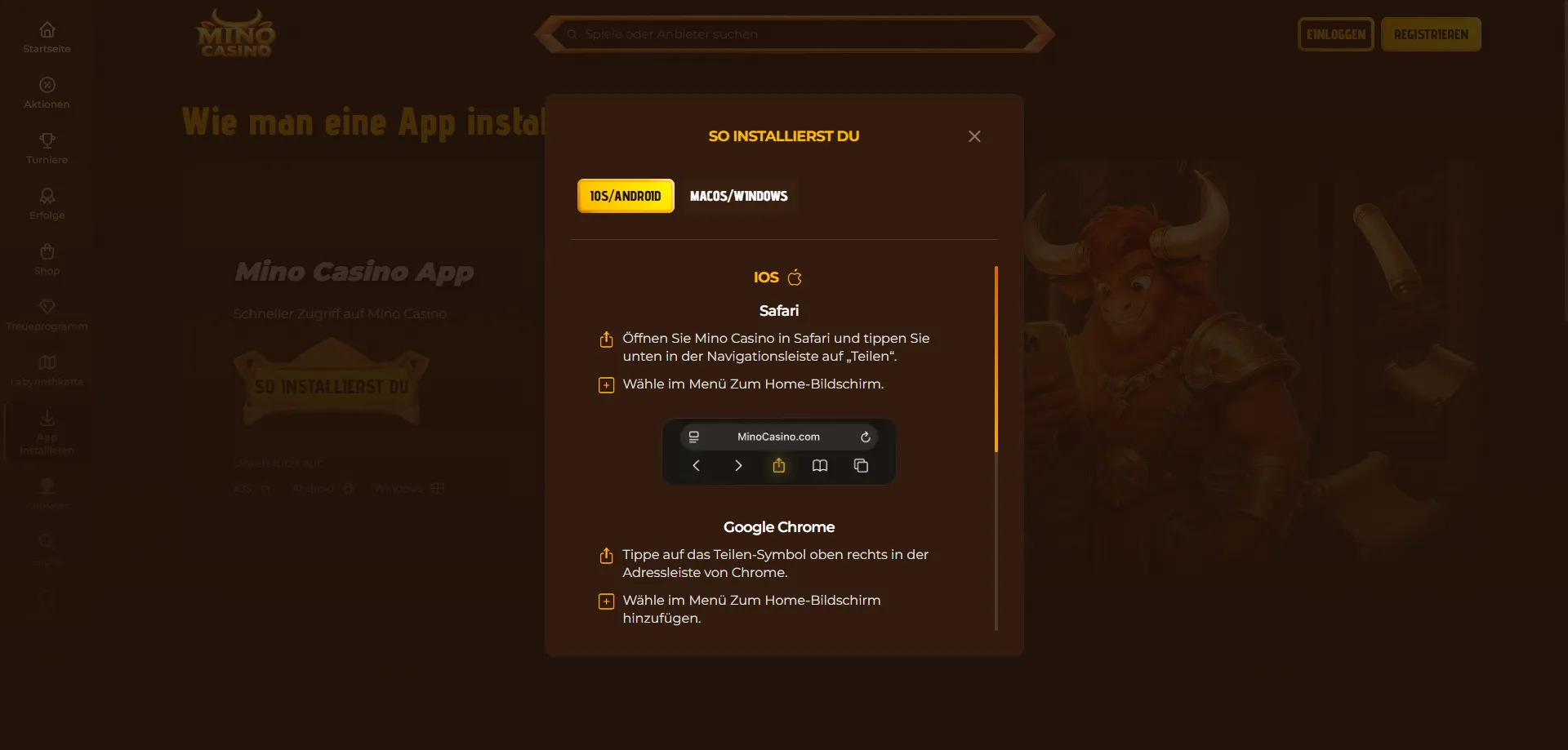 Mino Casino app mobile — gioca da smartphone iOS e Android